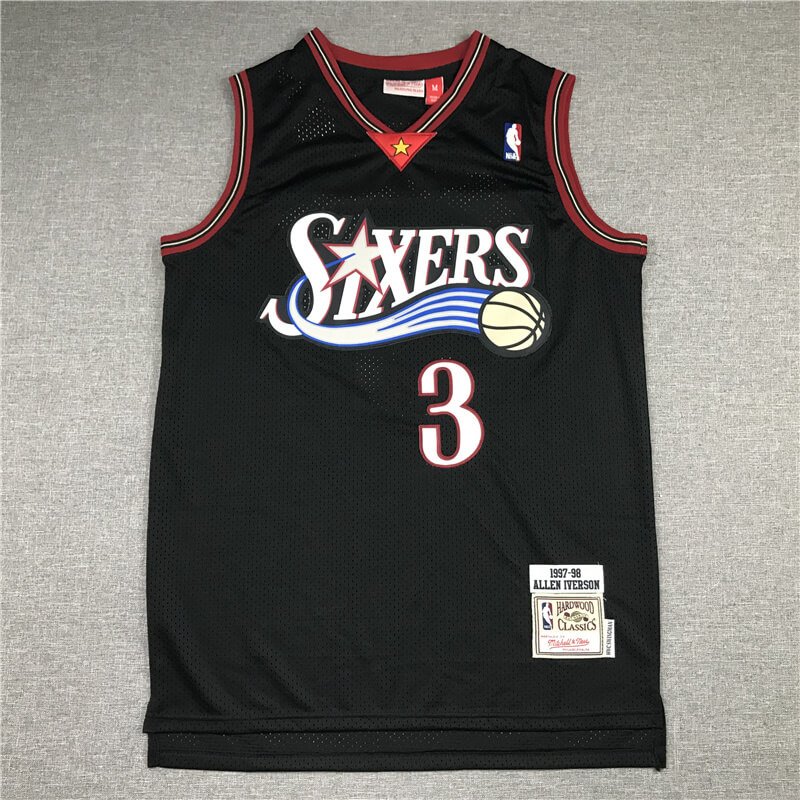 Allen Iverson Philadelphia 76ers 1997-98 Black Retro Jersey
