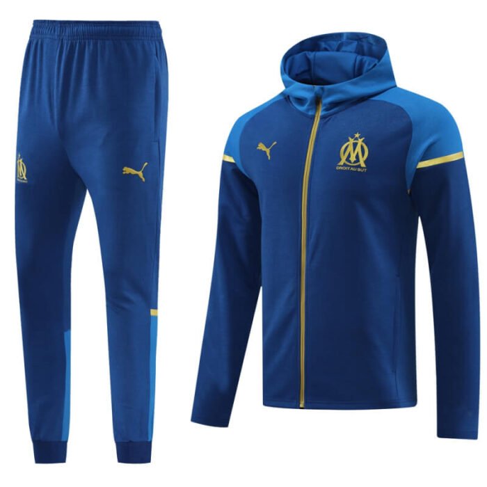 Marseille 23-24 Bright Blue Hoodie Men Jacket Tracksuit Slim Fit